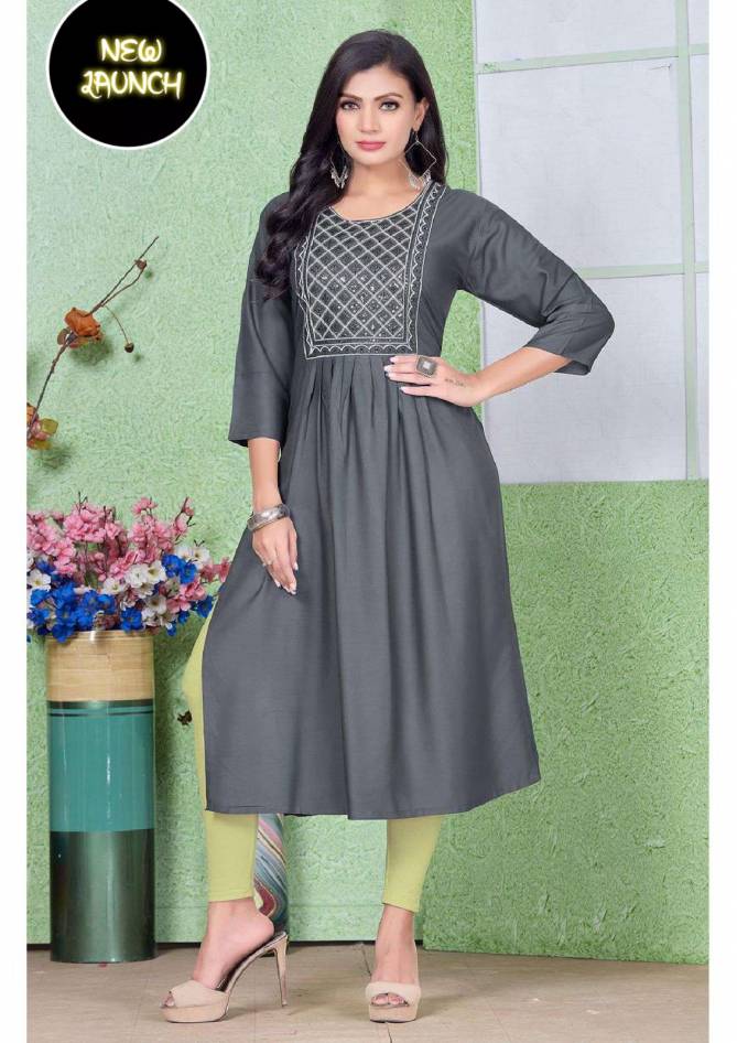 Trendy Chicago Vol 2 Rayon Sequence Work Naira Cut Kurti Catalog
